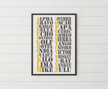 Load image into Gallery viewer, Phonetic Alphabet Wall Art, NATO Phonetic Alphabet print, Military Wall Art