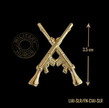 Load image into Gallery viewer, Military Humor - Crossed SLR's - 7.62 - Gold Plated - Pin Badge