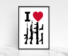 Load image into Gallery viewer, I Love Weapons Wall Art, British Veteran Prints, Military Weapons Poster