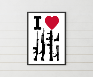 I Love Weapons Wall Art, British Veteran Prints, Military Weapons Poster