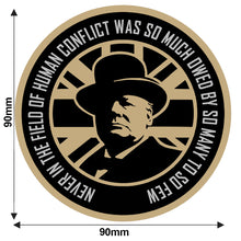 Load image into Gallery viewer, Winston Churchill Car Sticker – “Never Was So Much Owed” Patriotic Tribute Vinyl Decal