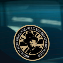 Load image into Gallery viewer, Winston Churchill Car Sticker – “Never Was So Much Owed” Patriotic Tribute Vinyl Decal