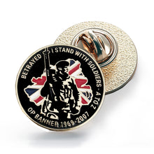 Load image into Gallery viewer, OP BANNER Betrayed Pin Badge Soldiers A-Z Northern Ireland