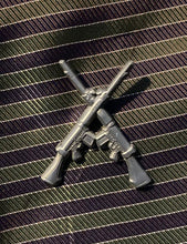 Load image into Gallery viewer, Military Humor - Crossed SLR&#39;s - 7.62 - Antique Silver  -Limited Edition - Pin Badge