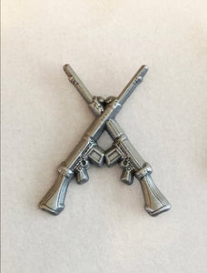 Military Humor - Crossed SLR's - 7.62 - Antique Silver  -Limited Edition - Pin Badge