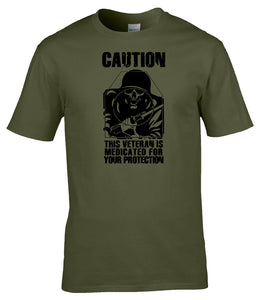 Caution - Medicated Veteran - British Humour T-Shirts - British Gifts - Dad Gifts - Grandad Gifts - Offended