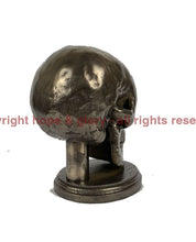 Load image into Gallery viewer, Life Size Skull Beret Hat Holder Cold Cast Bronze Statue Sculpture