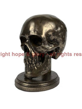 Load image into Gallery viewer, Life Size Skull Beret Hat Holder Cold Cast Bronze Statue Sculpture