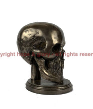 Load image into Gallery viewer, Life Size Skull Beret Hat Holder Cold Cast Bronze Statue Sculpture