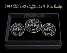 Load image into Gallery viewer, Military Humor - Military Gifts - Crossed SLR Cuff Links &amp; Pin Badge Offer - Veteran Gifts - Handmade Cuff links - Pin Badge
