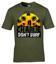 Load image into Gallery viewer, charlie_dont_surf_t-shirt_vietnam_war_military_humour_front_design_UK