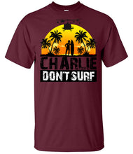 Load image into Gallery viewer, military_humour_t-shirt_charlie_dont_surf_print_detail_vietnam_design